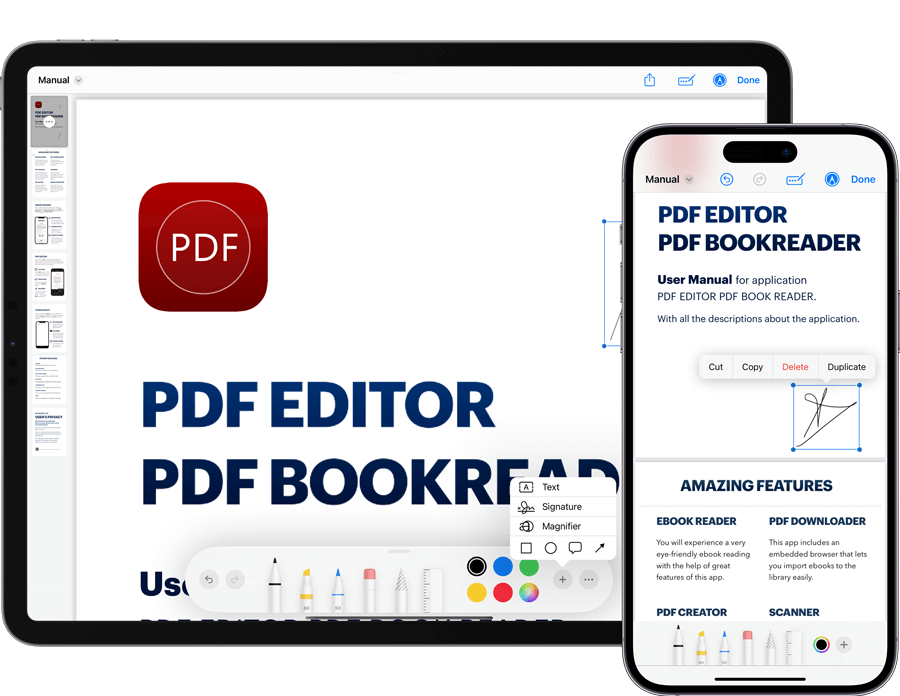 PDF Editor, PDF Book Reader Screeen Shot in iPad and iPhone jetblack